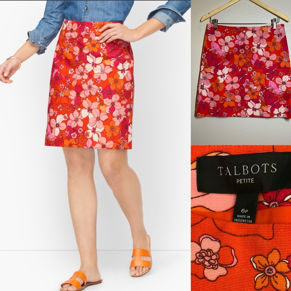 Talbots Tossed Flowers Canvas A-Line Skirt  6P. ORANGE,PINK,RED‎ WHITE  ARTSY